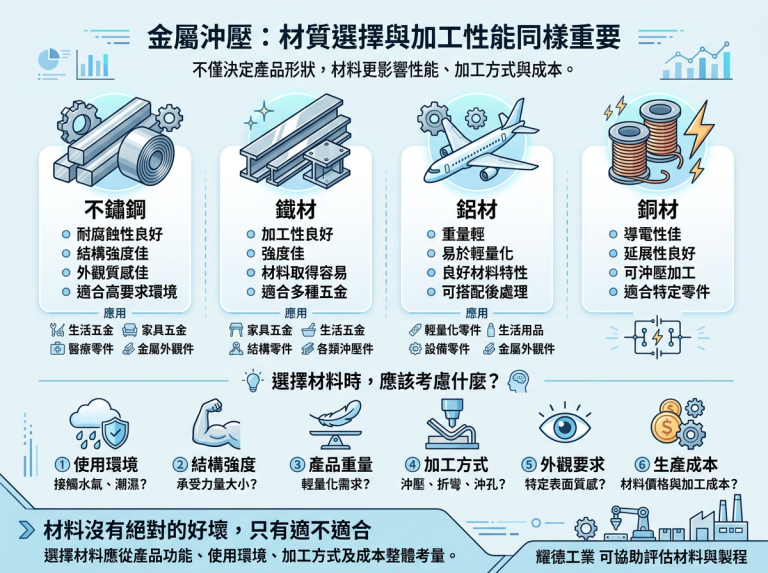 彰化縣-耀德工業-模具開發-提供一站式製造 從設計到量產_生活五金-廠房設備-金屬沖壓不是只有「能不能加工」，材質選擇同樣重要